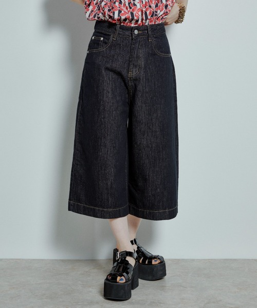 manana suerte(マニャーナスエルテ)の「デニムワイドパンツ(デニムパンツ・レディース・ネイビー・SMALL/MEDIUM/LARGE/X-LARGE)」の4枚目の写真