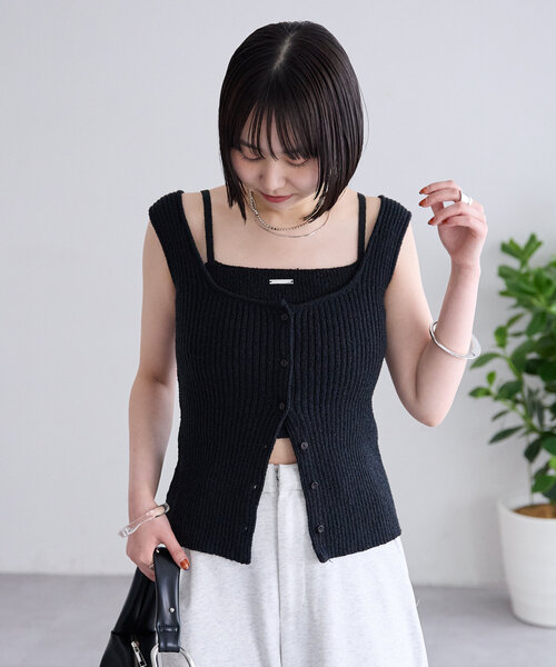 ニット セーター K2673 ブークレボーダーキャミ レディース K2673 ブークレボーダーキャミ(M ブラック): トップス - RNA