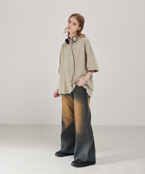 ヴィンテージ加工 ピグメント ハートロゴ ワンポイント刺繍ポロシャツ