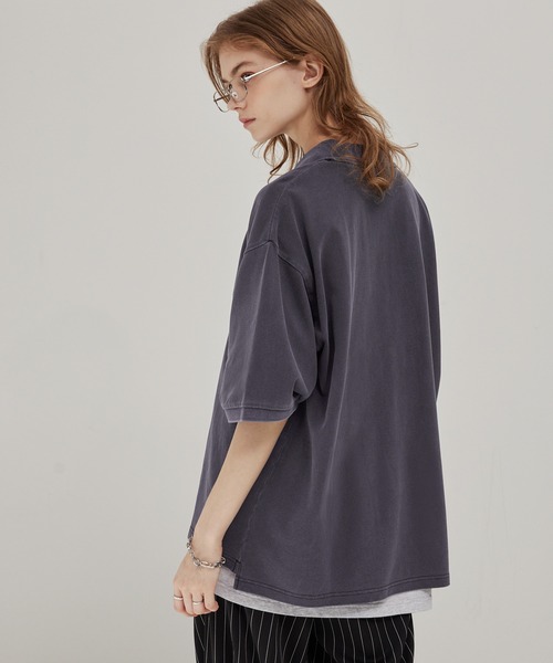 EMMA CLOTHES(エマクローズ)の「ヴィンテージ加工 ピグメント ハートロゴ ワンポイント刺繍ポロシャツ(ポロシャツ・メンズ・スミクロ/ネイビー/グレイッシュベージュ・M/L)」の8枚目の写真