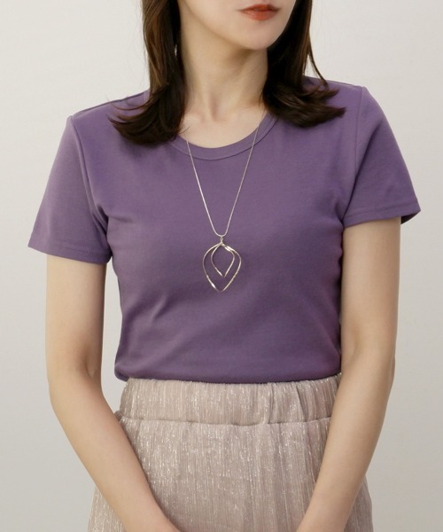 CLOTHY(クロシィ)の「【肌触りなめらかな綿混スムース素材!】クルーネック半袖Tシャツ(Tシャツ/カットソー・レディース・オフホワイト/ブラック/グレイッシュベージュ/グレー/ダークグリーン/チャコールグレー/ローズ/オリーブ/ピンク/ブラウン/イエロー/ネイビー/パープル・MEDIUM/LARGE/X-LARGE/SMALL/XX-LARGE)」の10枚目の写真