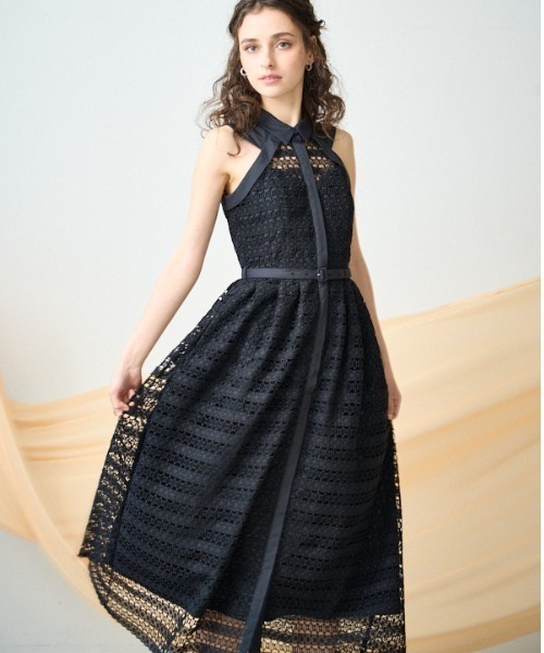ERADIE(エラディエ)の「Border Chemical lace Shirt One piece ボーダーケミカルシャツワンピース(ワンピース・レディース・ホワイト/ブラック/ブルー系・FREE)」の3枚目の写真