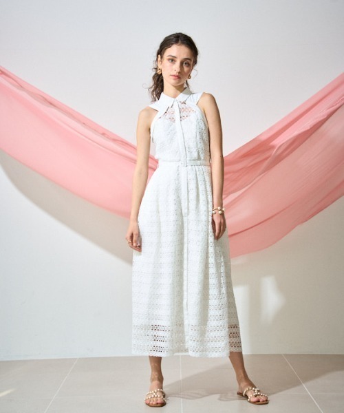 ERADIE(エラディエ)の「Border Chemical lace Shirt One piece ボーダーケミカルシャツワンピース(ワンピース・レディース・ホワイト/ブラック/ブルー系・FREE)」の6枚目の写真