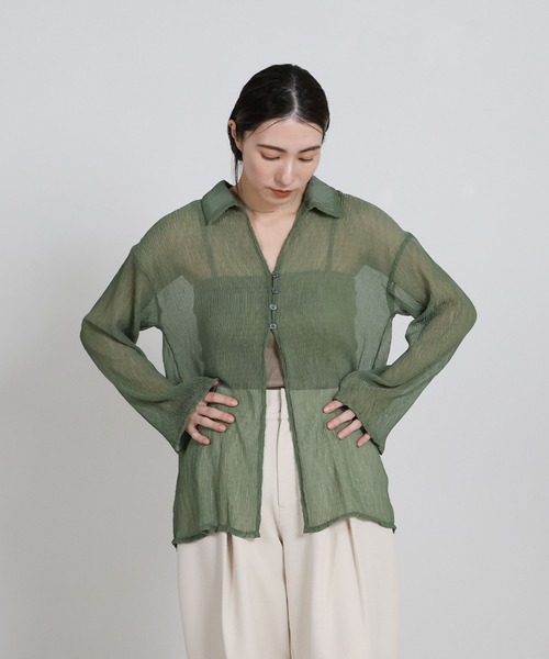 select MOCA（セレクトモカ）の「楊柳シフォンブラウス（シャツ/ブラウス・レディース・ブラック/グレイッシュベージュ/グリーン/オフホワイト/グレー・FREE）」の5枚目の写真