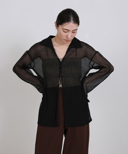 select MOCA（セレクトモカ）の「楊柳シフォンブラウス（シャツ/ブラウス・レディース・ブラック/グレイッシュベージュ/グリーン/オフホワイト/グレー・FREE）」の2枚目の写真