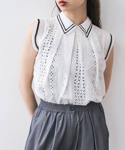 レース刺繍ノースリブラウス（シャツ/ブラウス）｜Cepica