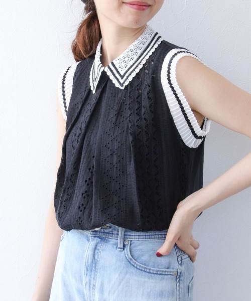 Cepica（セピカ）の「レース刺繍ノースリブラウス（シャツ/ブラウス・レディース・ブラック/ホワイト・FREE）」の17枚目の写真