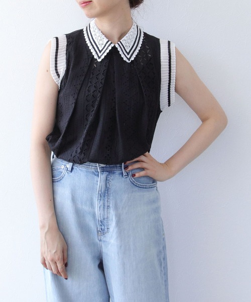 Cepica（セピカ）の「レース刺繍ノースリブラウス（シャツ/ブラウス・レディース・ブラック/ホワイト・FREE）」の16枚目の写真