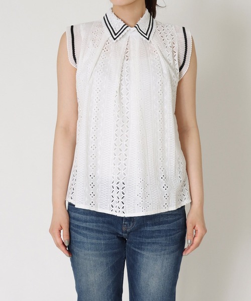 Cepica（セピカ）の「レース刺繍ノースリブラウス（シャツ/ブラウス・レディース・ブラック/ホワイト・FREE）」の14枚目の写真