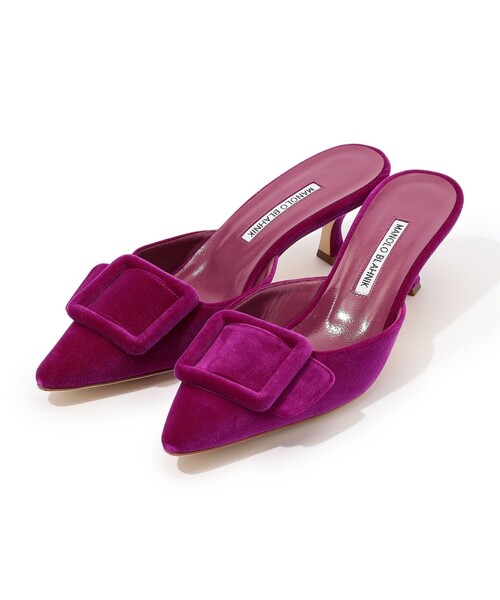MANOLO BLAHNIK ピンク サンダル 36 MANOLO BLAHNIK ピンク 編み上げ花装飾 サンダル