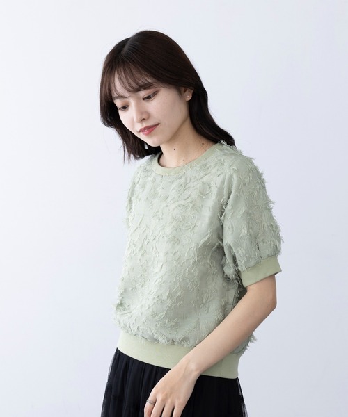 MAGASIN DE MODE Chou Chou(マガジンデモードシュシュ)の「【MAGASIN DE MODE Chou Chou】フリンジジャカードプルオーバー サマーニット trc※(Tシャツ/カットソー・レディース・ミント/オフホワイト/ブラック・FREE)」の1枚目の写真