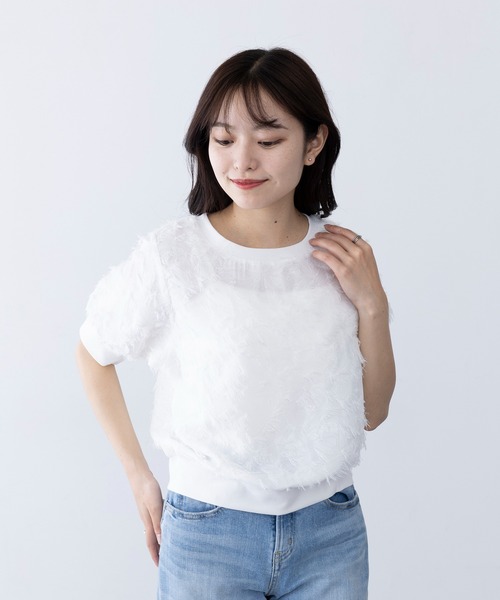 MAGASIN DE MODE Chou Chou(マガジンデモードシュシュ)の「【MAGASIN DE MODE Chou Chou】フリンジジャカードプルオーバー サマーニット trc※(Tシャツ/カットソー・レディース・ミント/オフホワイト/ブラック・FREE)」の14枚目の写真