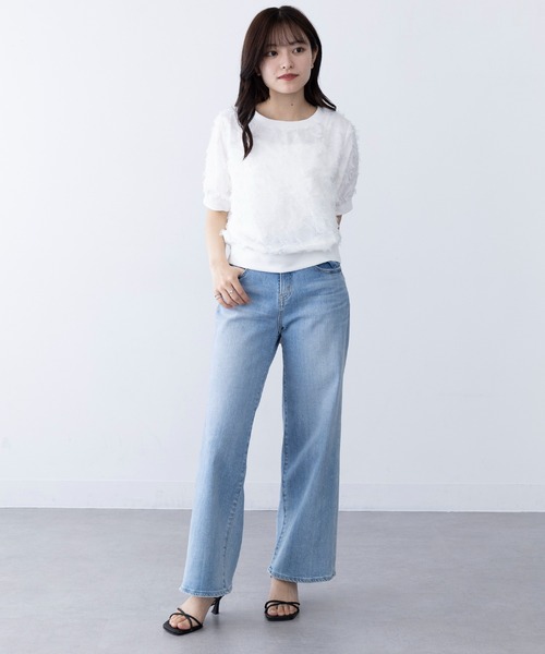 MAGASIN DE MODE Chou Chou(マガジンデモードシュシュ)の「【MAGASIN DE MODE Chou Chou】フリンジジャカードプルオーバー サマーニット trc※(Tシャツ/カットソー・レディース・ミント/オフホワイト/ブラック・FREE)」の5枚目の写真