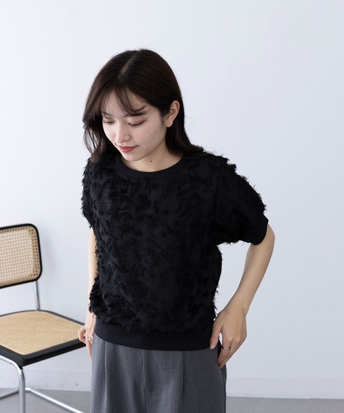 MAGASIN DE MODE Chou Chou(マガジンデモードシュシュ)の「【MAGASIN DE MODE Chou Chou】フリンジジャカードプルオーバー サマーニット trc※(Tシャツ/カットソー・レディース・ミント/オフホワイト/ブラック・FREE)」の7枚目の写真