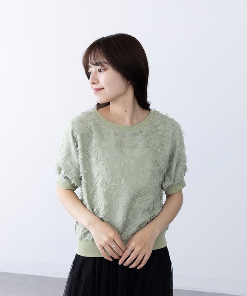MAGASIN DE MODE Chou Chou(マガジンデモードシュシュ)の「【MAGASIN DE MODE Chou Chou】フリンジジャカードプルオーバー サマーニット trc※(Tシャツ/カットソー・レディース・ミント/オフホワイト/ブラック・FREE)」の10枚目の写真