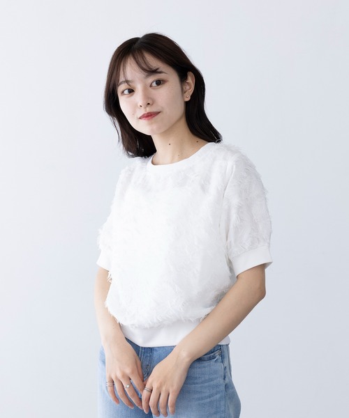 MAGASIN DE MODE Chou Chou(マガジンデモードシュシュ)の「【MAGASIN DE MODE Chou Chou】フリンジジャカードプルオーバー サマーニット trc※(Tシャツ/カットソー・レディース・ミント/オフホワイト/ブラック・FREE)」の4枚目の写真