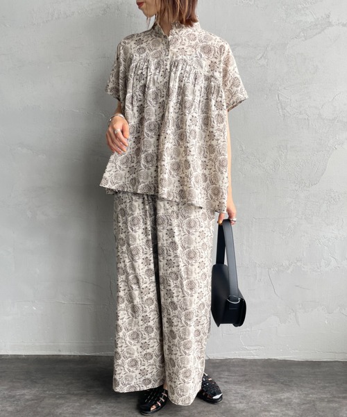 SOIL花柄フレンチスリーブシャツ SOIL/ソイル] コットンボイル 2トーンフラワープリント フリル