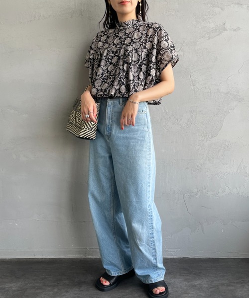 【美品】SOIL ソイル コットンフラワープリント ブラウス SOIL（ソイル） コットン フラワープリント バンドカラー