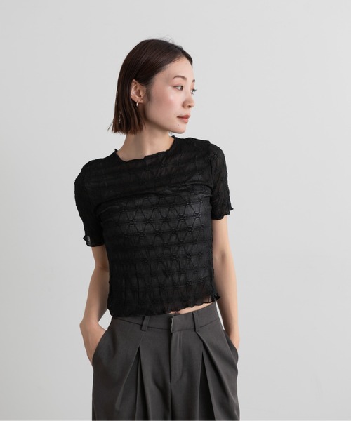 Lunea（ルネア）の「花柄シアートップス（Tシャツ/カットソー・レディース・ブラック/アイボリー/ホワイト・FREE）」の12枚目の写真