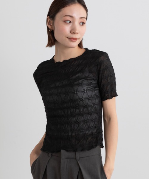 Lunea（ルネア）の「花柄シアートップス（Tシャツ/カットソー・レディース・ブラック/アイボリー/ホワイト・FREE）」の15枚目の写真