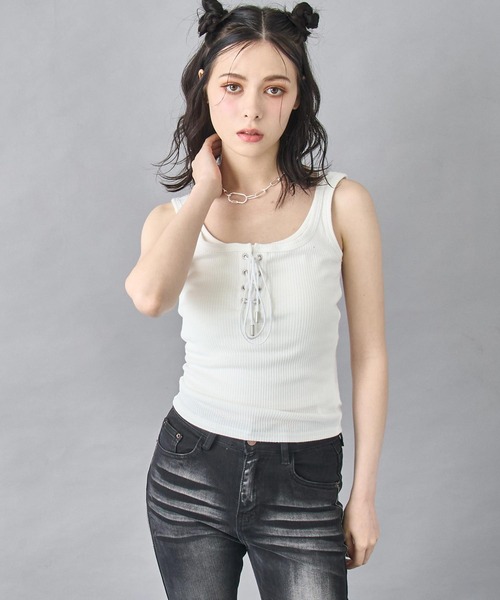 ANAP（アナップ）の「レースアップ タンクトップ（タンクトップ・レディース・ベージュ/グレー/ホワイト・FREE）」の21枚目の写真