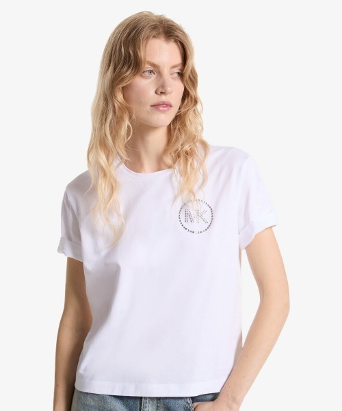MICHAEL KORS(マイケルコース)の「ラインストーン MK CHARM Tシャツ(Tシャツ/カットソー・レディース・ホワイト・L/M/S/XS/XL)」の1枚目の写真