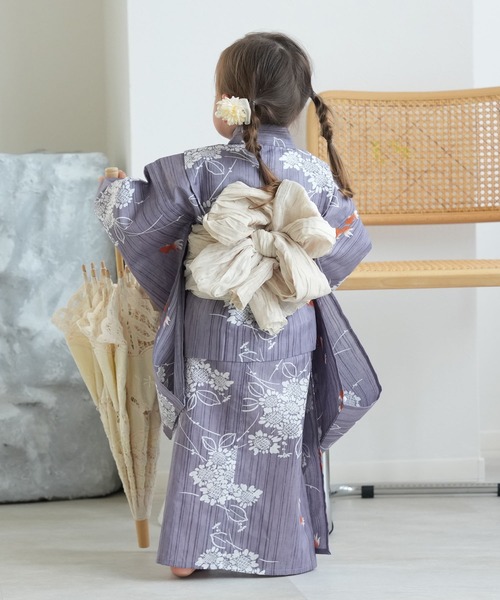 utatane浴衣★人気浴衣おまけ小物付 utatane 浴衣 浴衣2点セット 白地にくすみネイビーの唐草小花