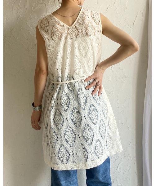 She's Closet（シーズクローゼット）の「ロング丈ノースリーブラッセルレースジレブラウス（シャツ/ブラウス・レディース・アイボリー/ブラック・FREE）」の6枚目の写真