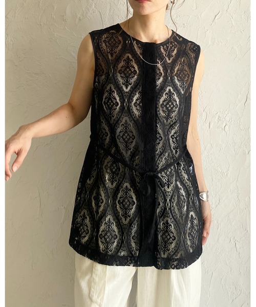 She's Closet（シーズクローゼット）の「ロング丈ノースリーブラッセルレースジレブラウス（シャツ/ブラウス・レディース・アイボリー/ブラック・FREE）」の8枚目の写真