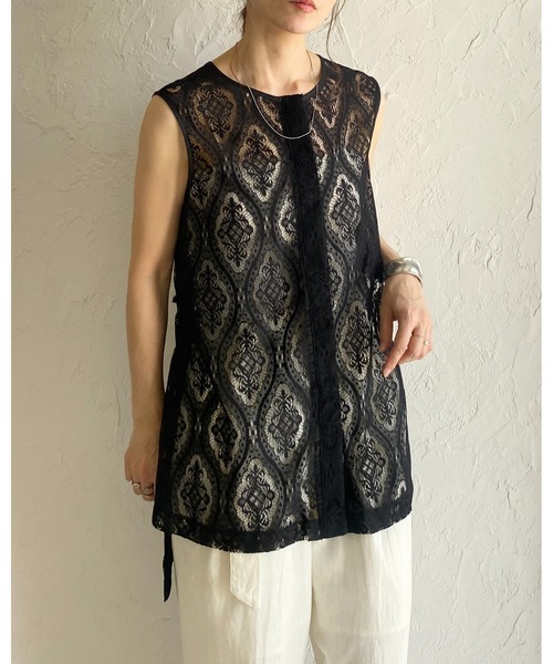 She's Closet（シーズクローゼット）の「ロング丈ノースリーブラッセルレースジレブラウス（シャツ/ブラウス・レディース・アイボリー/ブラック・FREE）」の10枚目の写真