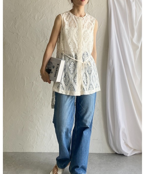 She's Closet（シーズクローゼット）の「ロング丈ノースリーブラッセルレースジレブラウス（シャツ/ブラウス・レディース・アイボリー/ブラック・FREE）」の12枚目の写真