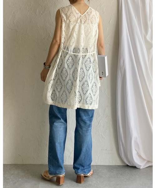 She's Closet（シーズクローゼット）の「ロング丈ノースリーブラッセルレースジレブラウス（シャツ/ブラウス・レディース・アイボリー/ブラック・FREE）」の15枚目の写真