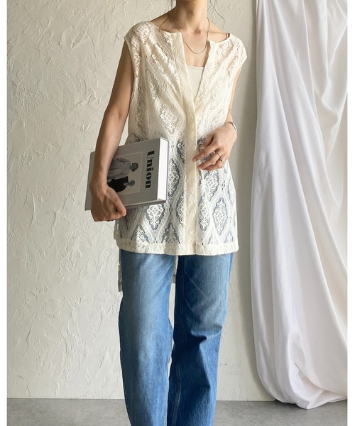 She's Closet（シーズクローゼット）の「ロング丈ノースリーブラッセルレースジレブラウス（シャツ/ブラウス・レディース・アイボリー/ブラック・FREE）」の16枚目の写真