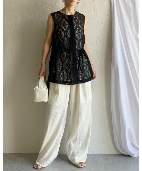 She's Closet（シーズクローゼット）の「ロング丈ノースリーブラッセルレースジレブラウス（シャツ/ブラウス・レディース・アイボリー/ブラック・FREE）」の18枚目の写真