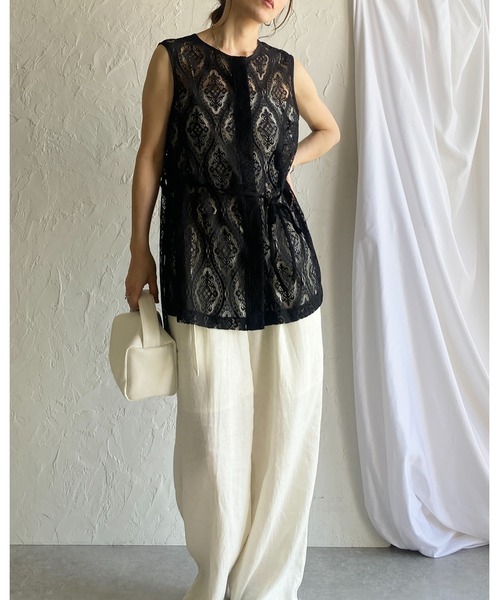 She's Closet（シーズクローゼット）の「ロング丈ノースリーブラッセルレースジレブラウス（シャツ/ブラウス・レディース・アイボリー/ブラック・FREE）」の19枚目の写真