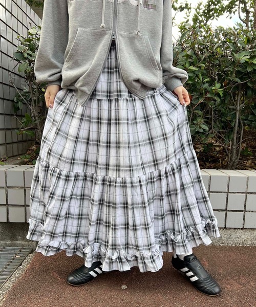 オンブレチェックティアードロングスカート（スカート）｜WC（ダブル