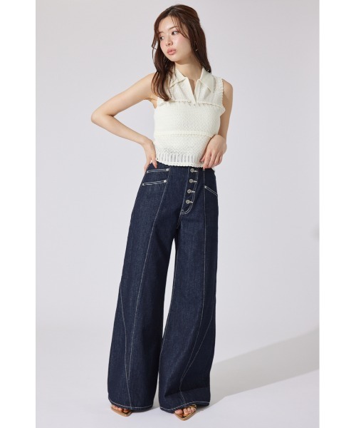 rienda(リエンダ)の「【AKB48 千葉恵里さん着用】スキッパークロシェニットトップス 夏服 サマーニット ノースリーブトップス(ニット/セーター・レディース・ブラウン/アイボリー/ライトイエロー・FREE)」の7枚目の写真