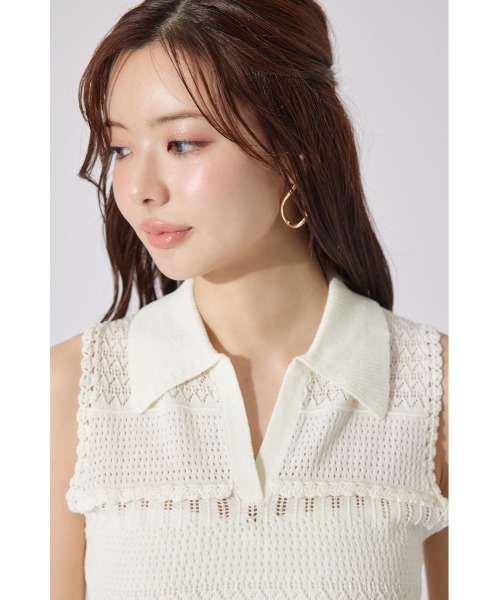 rienda(リエンダ)の「【AKB48 千葉恵里さん着用】スキッパークロシェニットトップス 夏服 サマーニット ノースリーブトップス(ニット/セーター・レディース・ブラウン/アイボリー/ライトイエロー・FREE)」の12枚目の写真