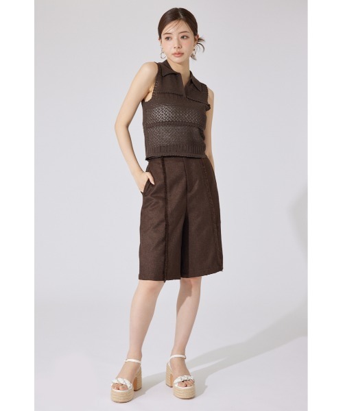 ニット セーター 「AKB48 千葉恵里さん着用」スキッパークロシェニットトップス 夏服 サマーニット ノースリーブトップス レディース AKB48 千葉恵里さん着用】スキッパークロシェニットトップス