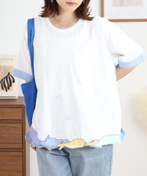 Emago(イマゴ)の「EMAGO 海パラダイス刺繍T(Tシャツ/カットソー・レディース・ピンク/ホワイト/チャコールグレー・FREE)」の1枚目の写真