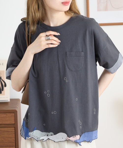 Emago(イマゴ)の「EMAGO 海パラダイス刺繍T(Tシャツ/カットソー・レディース・ピンク/ホワイト/チャコールグレー・FREE)」の3枚目の写真