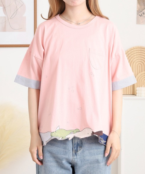 Emago(イマゴ)の「EMAGO 海パラダイス刺繍T(Tシャツ/カットソー・レディース・ピンク/ホワイト/チャコールグレー・FREE)」の13枚目の写真