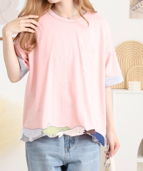 Emago(イマゴ)の「EMAGO 海パラダイス刺繍T(Tシャツ/カットソー・レディース・ピンク/ホワイト/チャコールグレー・FREE)」の7枚目の写真