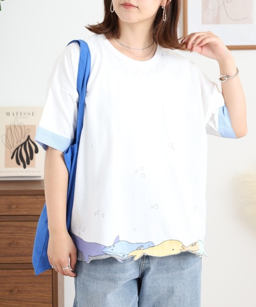 Emago(イマゴ)の「EMAGO 海パラダイス刺繍T(Tシャツ/カットソー・レディース・ピンク/ホワイト/チャコールグレー・FREE)」の19枚目の写真