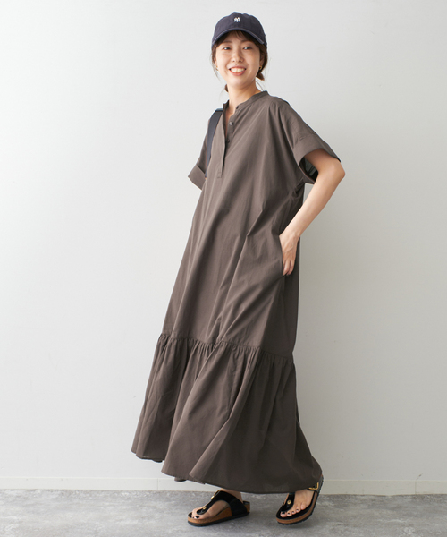 スピックアンドスパン ボタンフロントティアードワンピース リネン 美品 Spick & Span（スピックアンドスパン）の「ボタンフロント