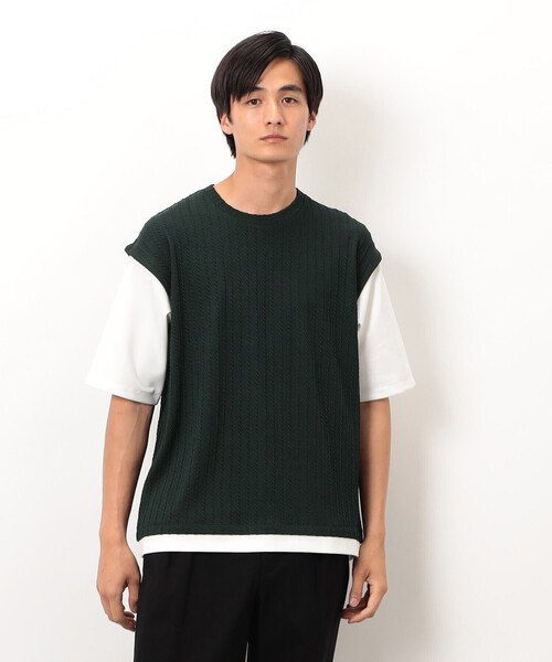 COMME CA ISM(コムサイズム)の「ケーブル柄 ベスト フェイクレイヤード Tシャツ(Tシャツ/カットソー・メンズ・ブラウン/グリーン/チャコール・MEDIUM/LARGE)」の3枚目の写真