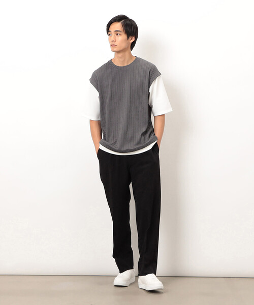 COMME CA ISM(コムサイズム)の「ケーブル柄 ベスト フェイクレイヤード Tシャツ(Tシャツ/カットソー・メンズ・ブラウン/グリーン/チャコール・MEDIUM/LARGE)」の4枚目の写真