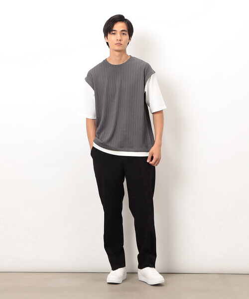 COMME CA ISM(コムサイズム)の「ケーブル柄 ベスト フェイクレイヤード Tシャツ(Tシャツ/カットソー・メンズ・ブラウン/グリーン/チャコール・MEDIUM/LARGE)」の6枚目の写真
