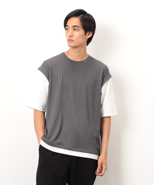 COMME CA ISM(コムサイズム)の「ケーブル柄 ベスト フェイクレイヤード Tシャツ(Tシャツ/カットソー・メンズ・ブラウン/グリーン/チャコール・MEDIUM/LARGE)」の7枚目の写真