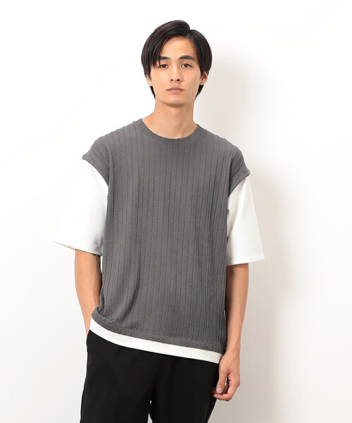 COMME CA ISM(コムサイズム)の「ケーブル柄 ベスト フェイクレイヤード Tシャツ(Tシャツ/カットソー・メンズ・ブラウン/グリーン/チャコール・MEDIUM/LARGE)」の8枚目の写真